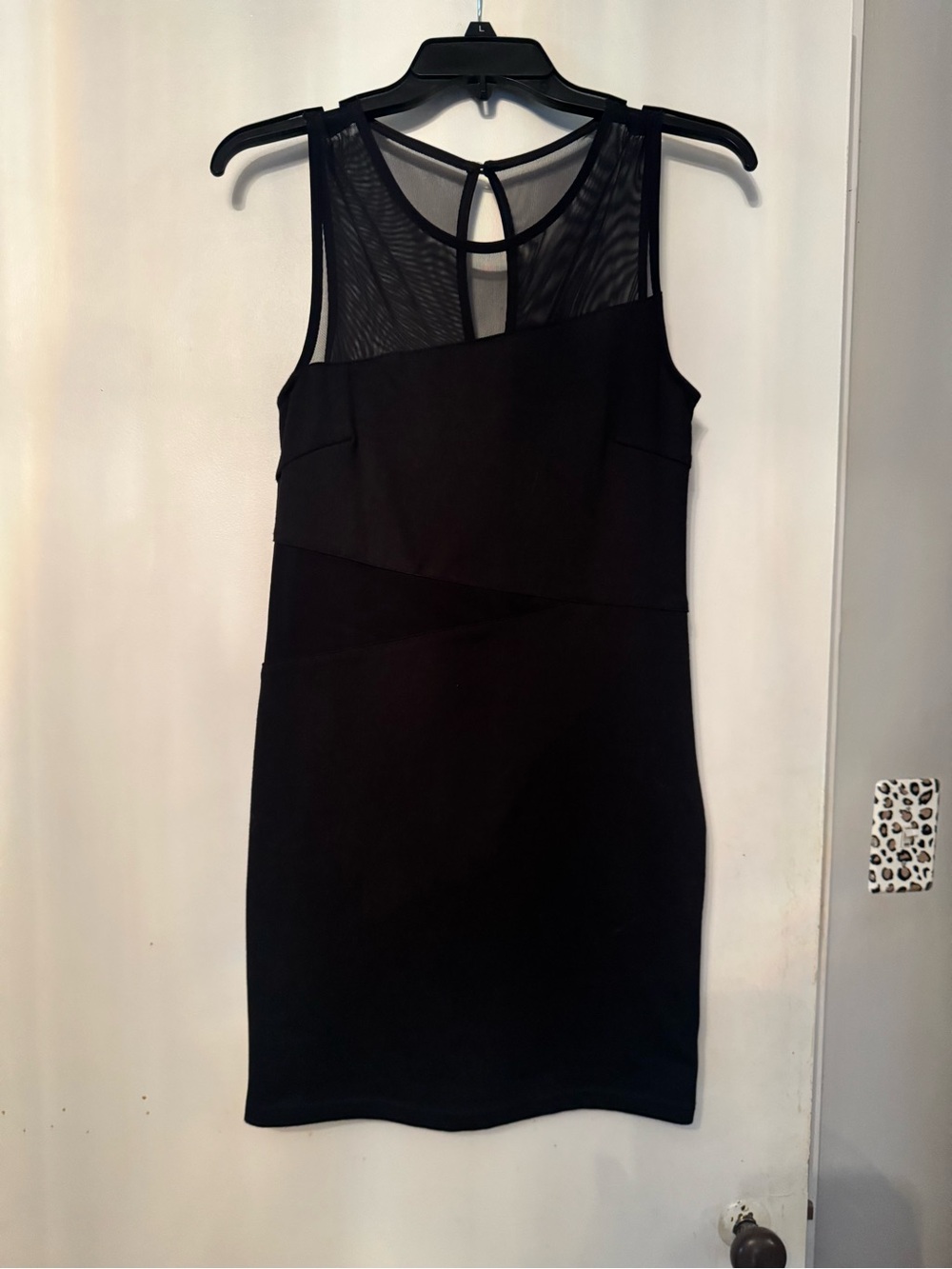 Black Sleeveless Mesh Yoke Sheath Dress